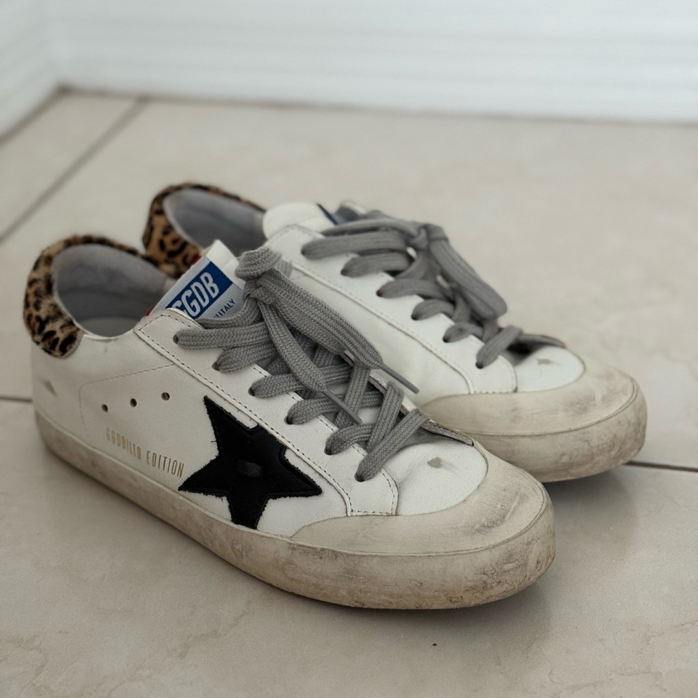 Golden Goose Super-Star Sneakers with Suede Star & Leopard-Print